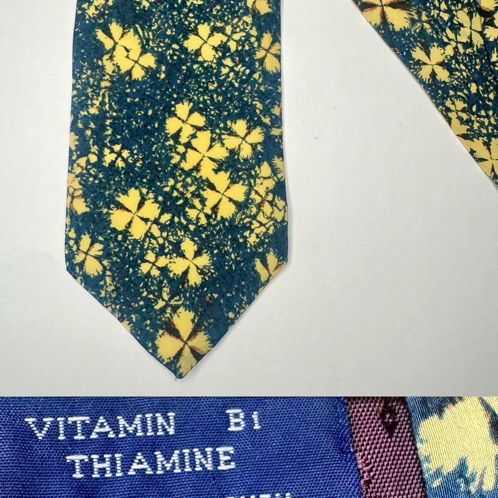 MICROGRAPHICS Blue, Yellow Patterned Vitamin B1 Thru Microscope Classic Silk Tie